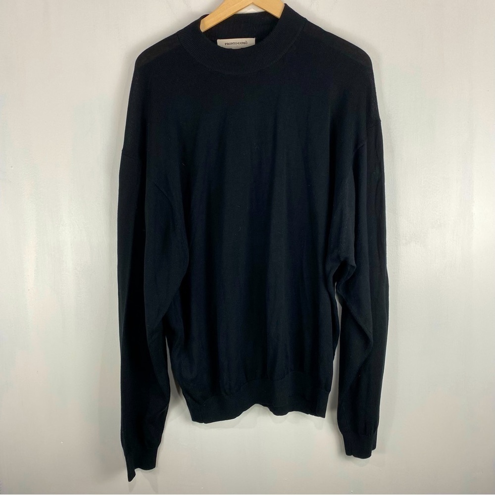 Pronto Uomo Men's Silk Cotton Blend High Neck Pullover Sweater Top Black XXL 2XL